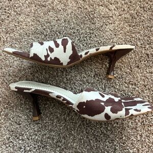 Cow print kitten heels